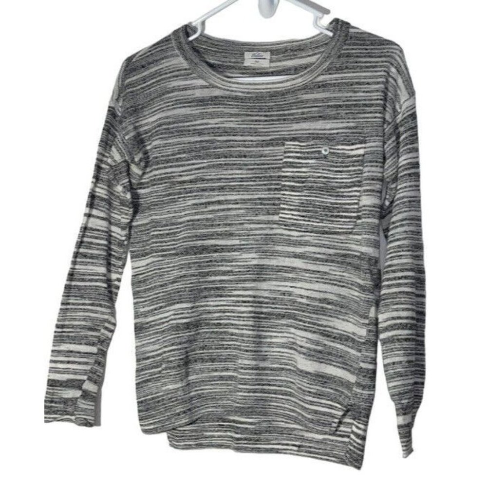 Madewell Wallace Knit Long Sleeve Top Size XS Gray Black White Stripe